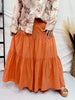 Apricot Lace Trimmed Long Elastic Waist Skirt