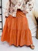 Apricot Lace Trimmed Long Elastic Waist Skirt