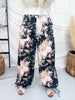 Black Denim Wide Leg Pants With Floral Print