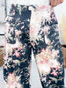Black Denim Wide Leg Pants With Floral Print