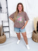 Cross Stitched Roses Graphic Tee In Espresso Brown FINAL SALE