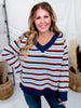 Multi Colored Striped V-Neck Sweater Top