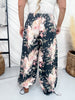 Black Denim Wide Leg Pants With Floral Print