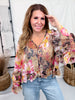 Button Front Floral Leopard Print Blouse