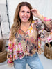 Button Front Floral Leopard Print Blouse
