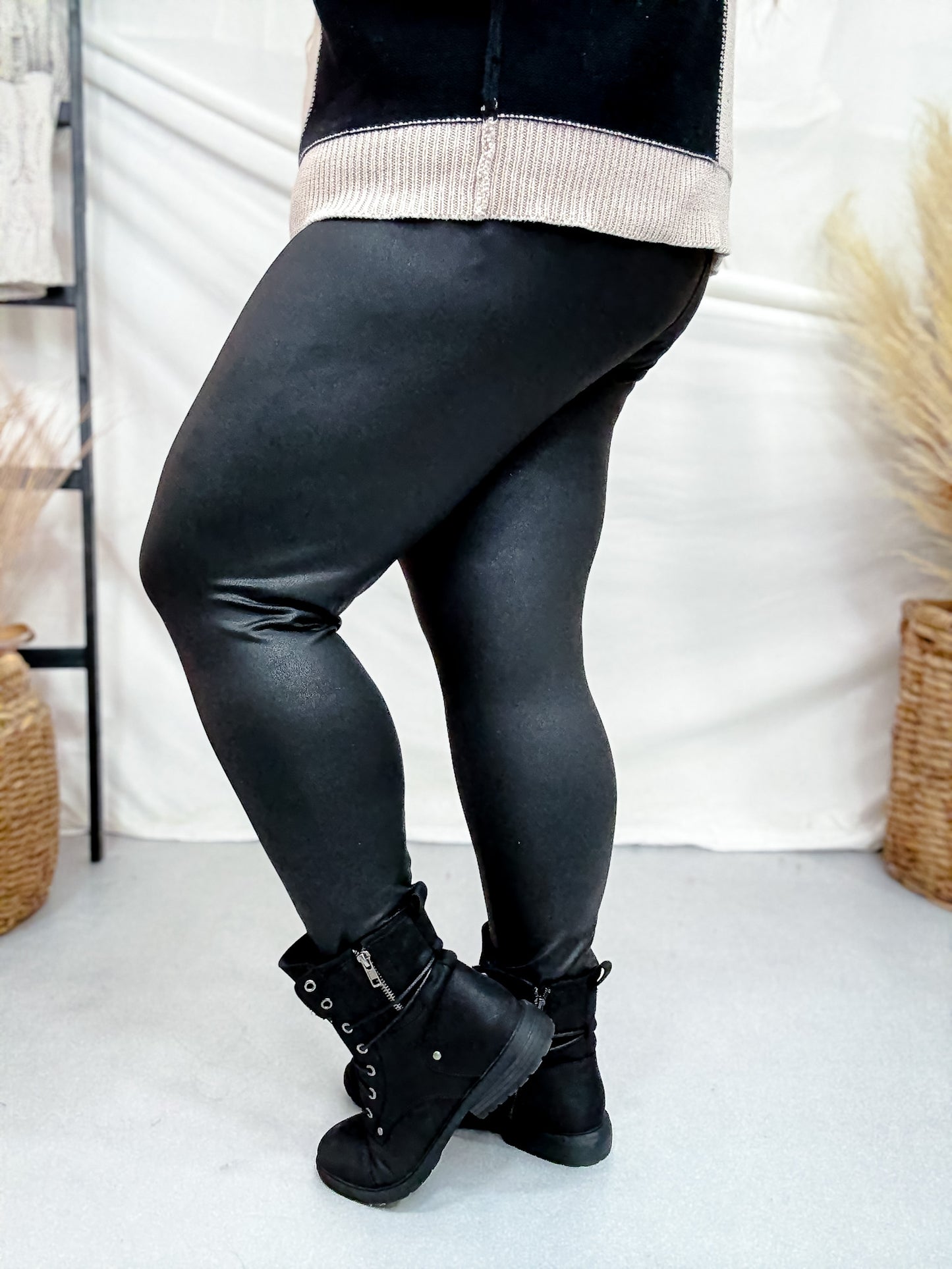 High-Waist Solid Black Leggings W/ Wide Yoga Waistband