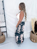 Black Denim Wide Leg Pants With Floral Print