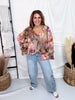 Button Front Floral Leopard Print Blouse