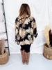 Black Pleated Floral Tie Neck Blouse