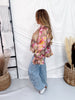 Button Front Floral Leopard Print Blouse