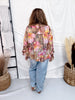Button Front Floral Leopard Print Blouse