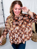 Brown Plaid & Daisy Print Velvet Babydoll Tunic