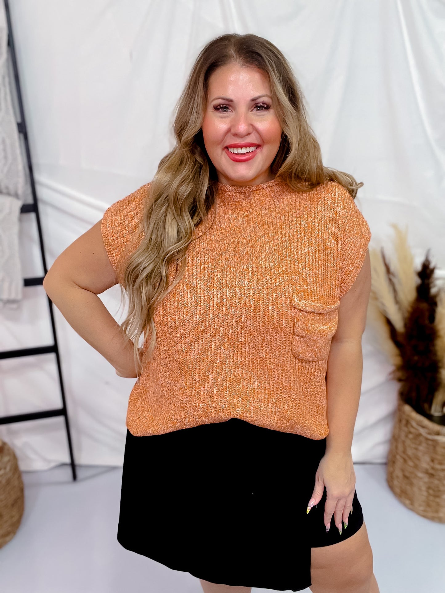 Patch Pocket Drop Shoulder Mock Neck Sweater Top