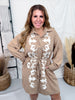 Camel Button Front Shirt Dress With Western Embroidery