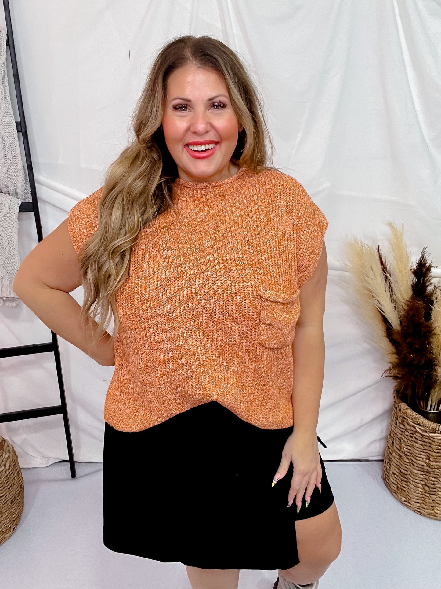 Patch Pocket Drop Shoulder Mock Neck Sweater Top