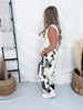 Wide Leg Cow Print Pants With Elastic Waistband