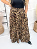 Tiered Leopard Print Midi Skirt With Smocked Waistband