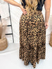 Tiered Leopard Print Midi Skirt With Smocked Waistband