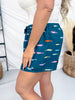 Teal Fish Print Drawstring Waist Shorts