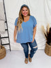 Blue Ruffle Sleeve Smocked Shoulder Top