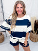 Navy & Ivory Wide Striped Boxy Tee