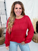 Rustic Red Boatneck Raised Contrast Knit Sweater