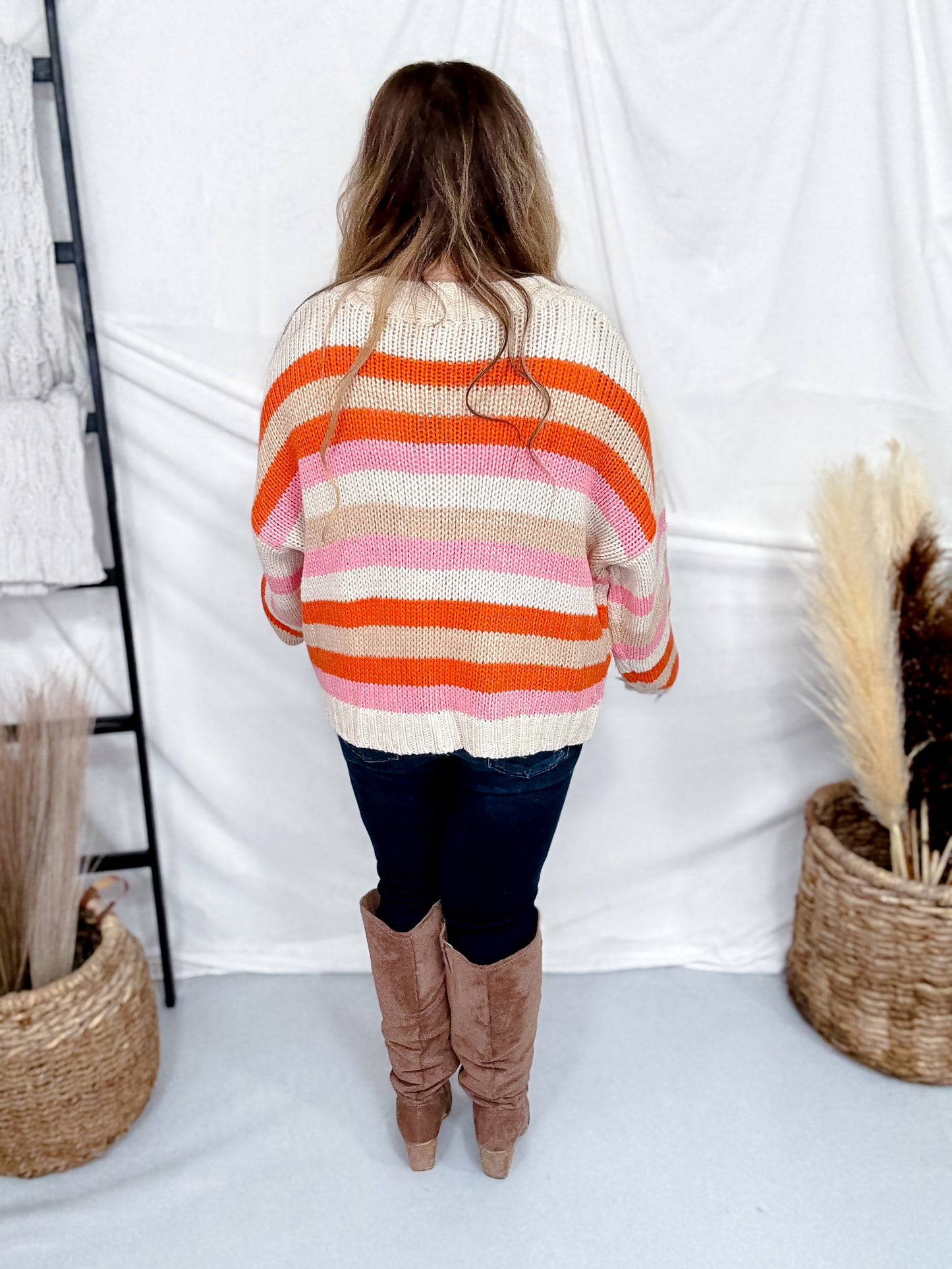 Long Sleeve Knit Striped Button Down Cardigan