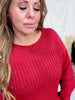 Rustic Red Boatneck Raised Contrast Knit Sweater