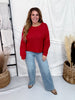 Rustic Red Boatneck Raised Contrast Knit Sweater