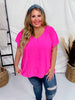 Hot Pink Ruffle Sleeve Smocked Shoulder Top