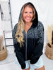 Black Leopard Print Gradient Effect Zip Up Hoodie