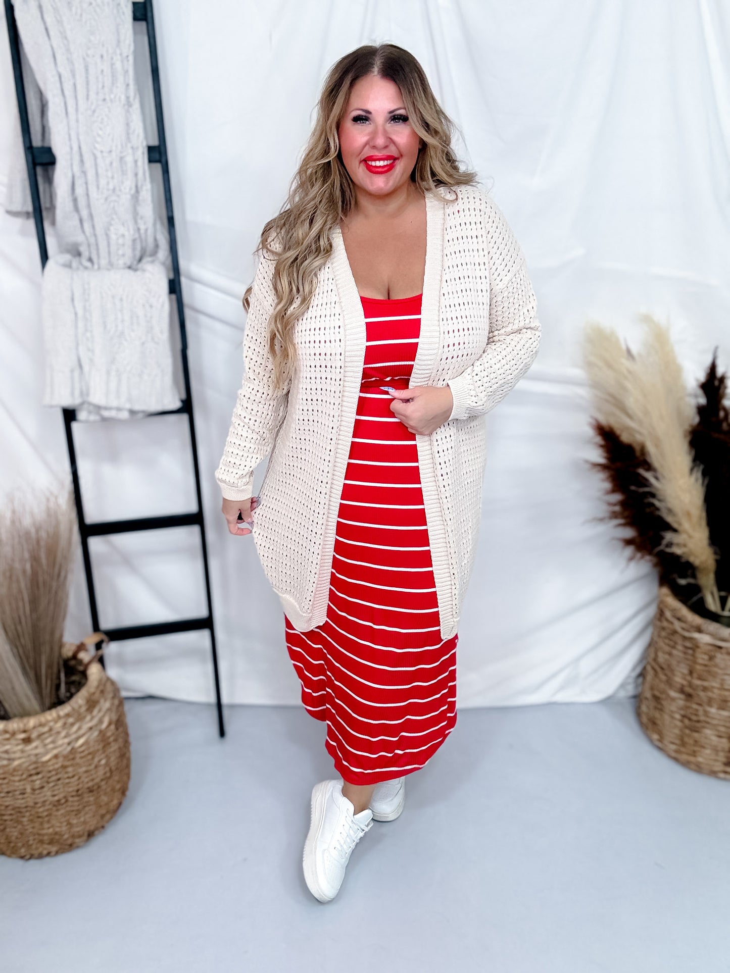 Long Sleeve Cream Knit Open Cardigan