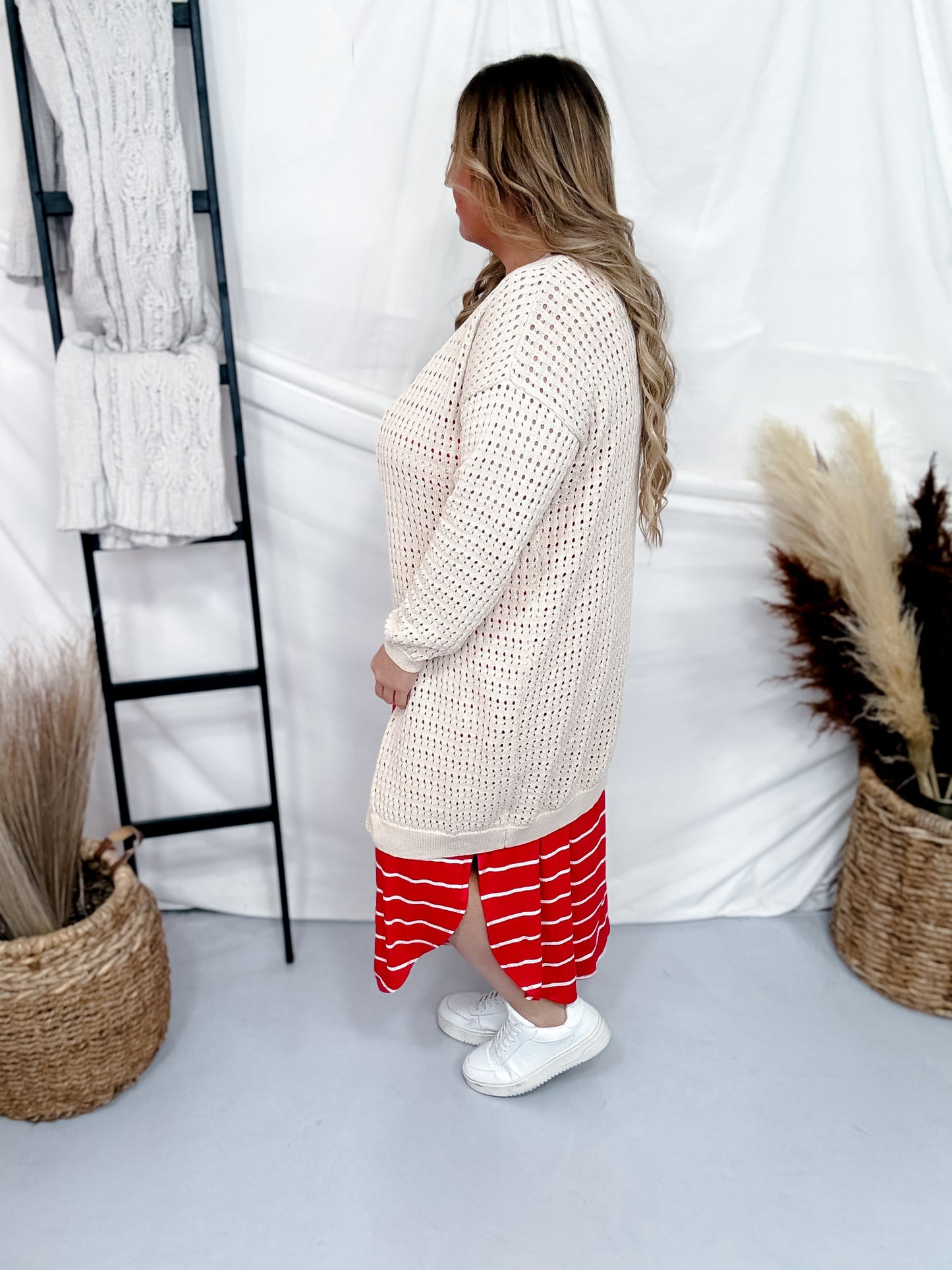Long Sleeve Cream Knit Open Cardigan