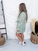 Sage Floral Crochet Lace Belted Mini Dress With Scalloped Edges