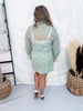 Sage Floral Crochet Lace Belted Mini Dress With Scalloped Edges