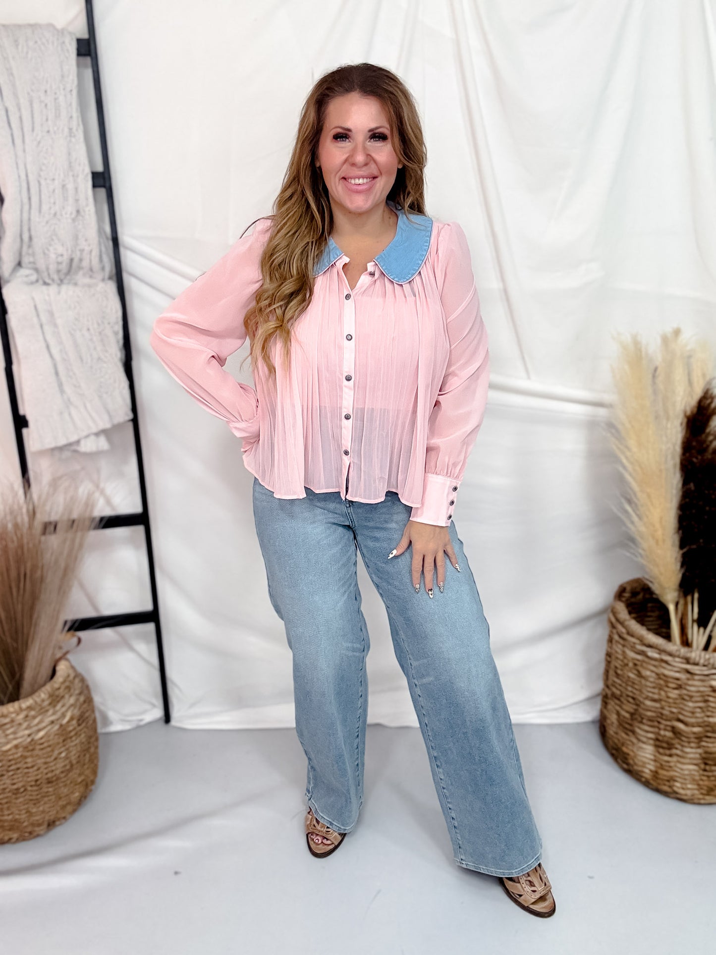 Desert Bloom Blush Long Sleeve Blouse