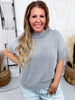 Smoke Gray Washed Rib Banded Short Sleeve Sweater