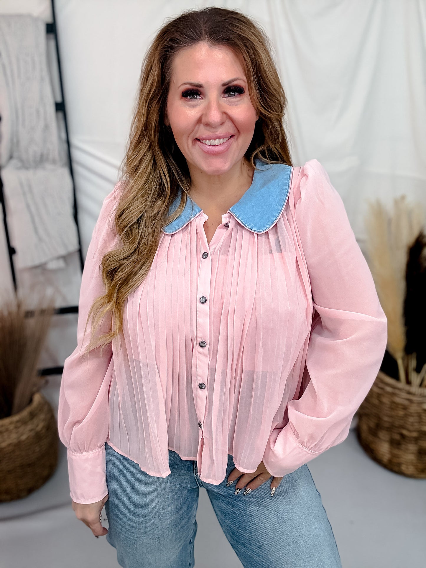Desert Bloom Blush Long Sleeve Blouse