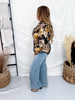 Floral Print Button Front Blouse With Ruffled Neckline
