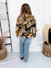 Floral Print Button Front Blouse With Ruffled Neckline