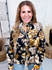 Floral Print Button Front Blouse With Ruffled Neckline
