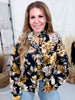 Floral Print Button Front Blouse With Ruffled Neckline