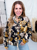 Floral Print Button Front Blouse With Ruffled Neckline