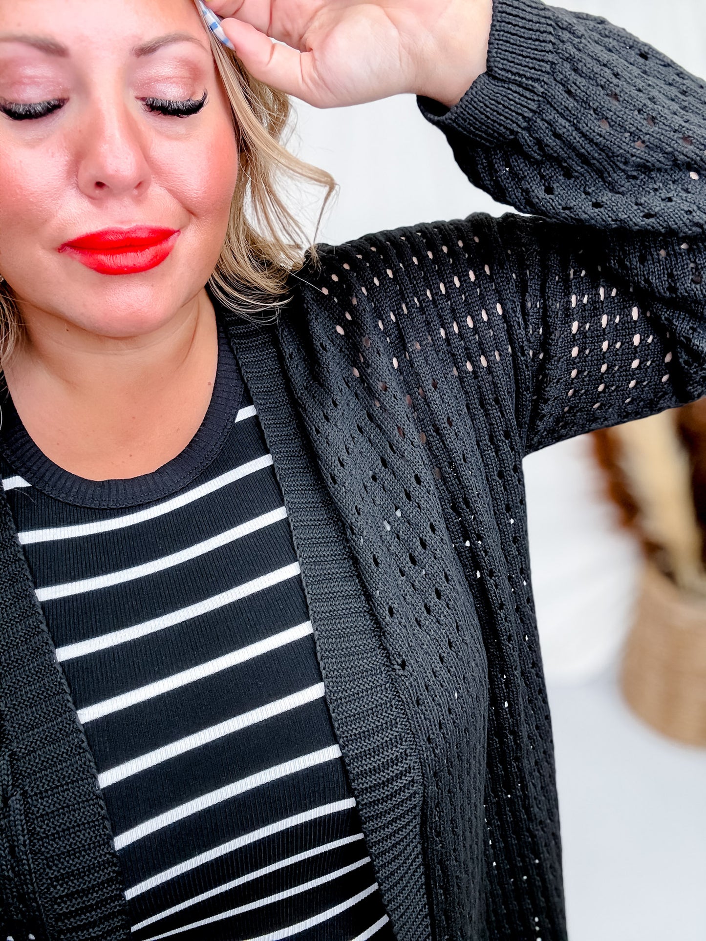 Long Sleeve Black Knit Open Cardigan