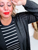 Long Sleeve Black Knit Open Cardigan