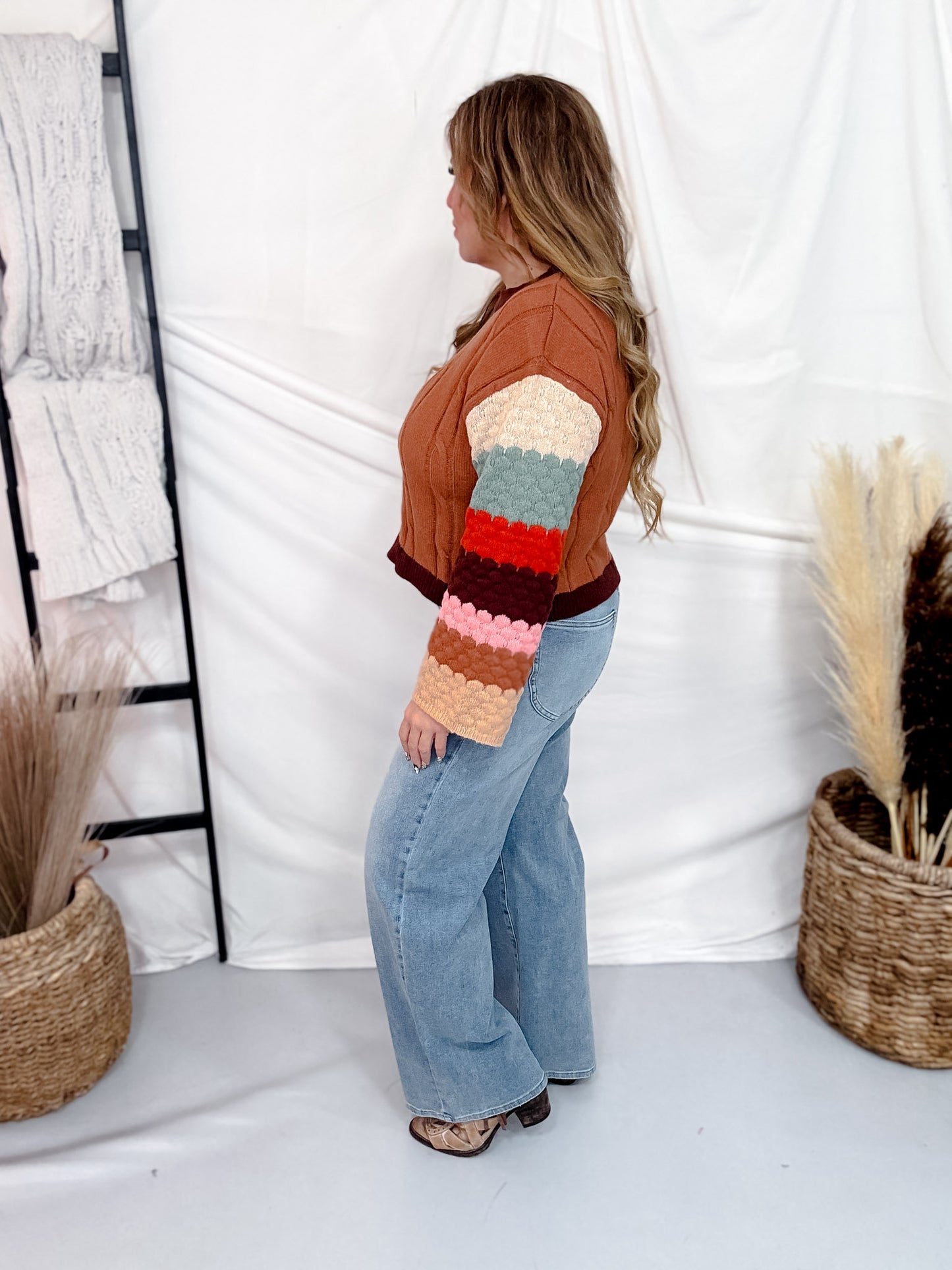 Color Block Striped Long Sleeve Crew Neck Sweater