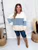 White & Denim Mixed Fabric Striped Sweatshirt