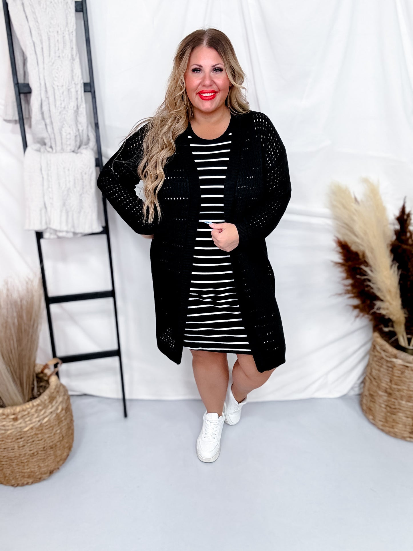 Long Sleeve Black Knit Open Cardigan