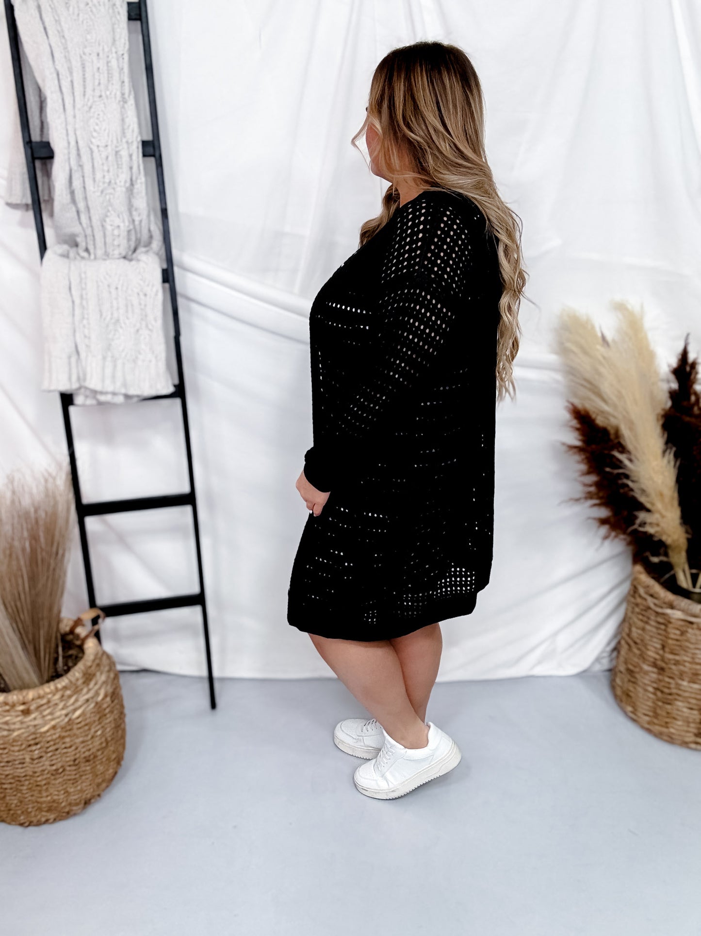 Long Sleeve Black Knit Open Cardigan