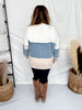 White & Denim Mixed Fabric Striped Sweatshirt